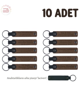 Açık Kahve & Lacivert, Anneler Günü İçin İsim Yazılı Hatıra Anahtarlık 10’lu Set