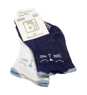 Bibaby Bebek Çorabı 2 li 0-6 Ay -Kedili - Mavi - Beyaz