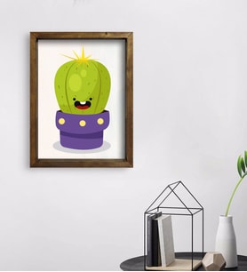 BK Gift Kaktüs Tasarımlı Doğal Masif Ahşap Çerçeveli Tablo 45x65cm-17