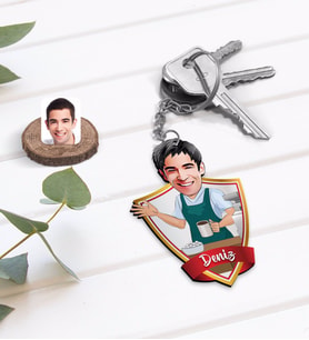 BK Gift Kişiye Özel İsimli Barista Karikatürlü Ahşap Anahtarlık-1