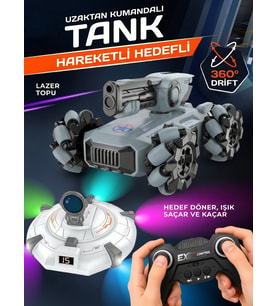 Şarjlı Uzaktan Kumandalı Işıklı Atış Hedefli Ufo Avcısı Akrobatik Dublör Tank Araba Full Fonksiyon (Gri)