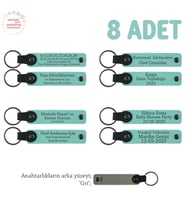 Miniklere Özel İsim Yazılı Karne Hediyesi Anahtarlık 8’li Set, Öğretmenden Armağan, Turkuaz & Gri