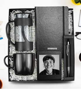 Kişiye Özel Çerçeve & Defter & Kalem & Kupa & French Press Hediye Seti