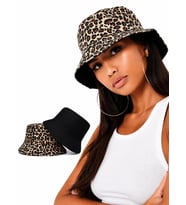 Valkyrie Çift Taraflı Leopar Desenli Siyah Kova Şapka Unisex Reversible Bucket Günlük Yazlık Şapka