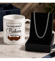 BK Gift Kişiye Özel Babalar Günü Tasarımlı Beyaz Kupa & Rolo Zincir Kolye -6, Babalar Günü Hediyesi