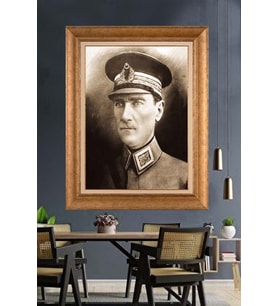 Altın Varaklı Çerçeveli Paspartulu Atatürk Tablo nh168 (Gold)