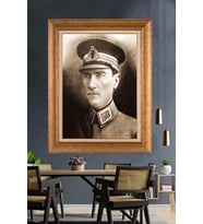 Altın Varaklı Çerçeveli Paspartulu Atatürk Tablo nh168 (Gold)