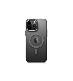 Apple iPhone 14 Pro Max Uyumlu Kılıf M-safe Şarj Özellikli Buzlu Sert PC Zore Tuval Kapak (Siyah)