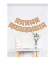 Kraft Üzeri Beyaz Yazılı Happy Birthday Banner İpli Doğum Günü Yazısı Banner