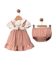 MJ065 Kız Bebek Olive 3'lü Elbise Takım (Çok Renkli)