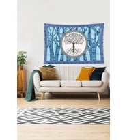 Hayat Ağacı Desenli Leke Tutmaz Kadife Dokulu Kumaş Duvar Örtüsü Duvar Halısı Tapestry (Mavi)