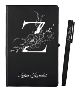Hediye Kişiye Özel Hazırlanmış Siyah Defter ve Kalem Seti