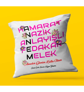 Kişiye Özel Annem Tasarımlı   Saten Kare Yastık (Beyaz)