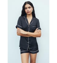 Amoureux Siyah Kısa Saten Pijama Takımı