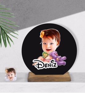 BK Gift Kişiye Özel Bebek Karikatürlü Yuvarlak Ahşap Biblo-2
