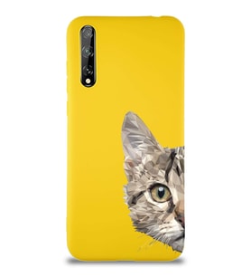 Huawei P Smart S Soft Premier Kapak Catface Tasarımlı Silikon Kılıf - Sarı (Şeffaf)