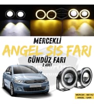 Citroen C Elysee 2012-2023 Uyumlu Mercekli Angel Sis Farı Metal 76 mm Sarı Halkalı Gündüz Farı 2 Ad
