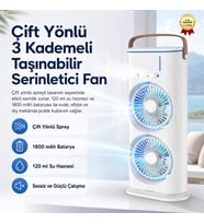 Çift Yönlü Spreyli Fan 120 ml Su Hazneli, 1800 mAh Bataryalı, 3 Kademeli Taşınabilir Serinletici Fan
