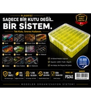 P-SERİSİ PS-24S 24’lü Plastik Şeffaf Sarı Kutu Seti–24 Küçük Kutu Modüler Saklama, Organizer, Ambalaj Sistemi