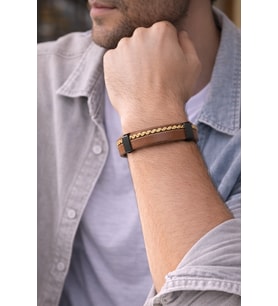Regal Weave – Gold Detaylı Hakiki Deri Erkek Bileklik-1374
