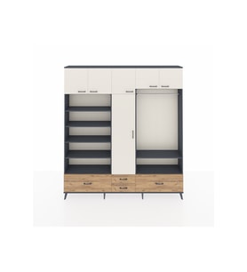 Arges Dolap 18 Raflı 4 Çekmeceli Tek Askılı 220x30x243 Antrasit-Aytaşı/Çam