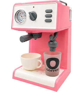 Buharlı Sesli Işıklı Kahve Makinesi Pilli Gerçekçi Su Akışlı Renk Değiştiren Bardaklı Mini Barista Seti (Pembe)