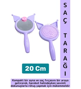 Kompakt Ev Ofis Çanta Boy Makyaj Bakım Estetik Eğlenceli Kuromi Figür Tasarımlı Aynalı Tarak 2 in 1