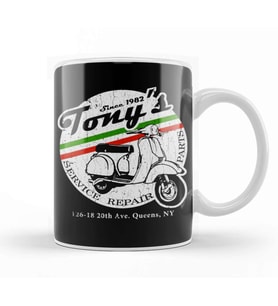Vespa Tony's Scooter Repair Vintage Look Kupa Bardak Porselen