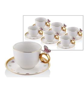 LAMEDORE BUTTERFLY DECAL WHITE GOLD 6PCS TEA CUPS SET