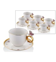 LAMEDORE BUTTERFLY DECAL WHITE GOLD 6PCS TEA CUPS SET
