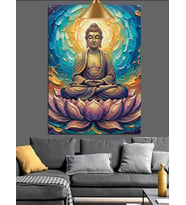 Budha Lotus Pozu Meditasyon Dekoratif Kanvas - Mdf Ahşap Tablo