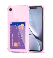 Teknomoda Apple iPhone XR Kılıf Kartlıklı Anti Şok Korumalı Şeffaf Silikon Pembe