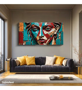 Yatay Panoramik Kanvas Tablo Mozaik Kadın Portresi Sanat Tablosu Ev Ofis Duvar Dekoru
