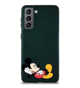 Samsung Galaxy S21 Soft Premier Kapak Mickey Mouse-F Tasarımlı Silikon Kılıf - Yeşil (Şeffaf)