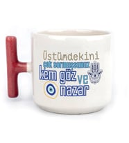 Üstümdekini Çok Sormuşsunuz Baskılı Kırmızı Kulplu T Kupa