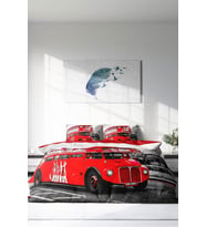 Çift Kişilik ( Lastikli Çarşaflı ) %100 Pamuk Saten Nevresim Takımı London Bus