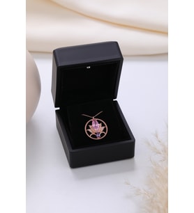 Işıklı Kolye Kutulu Gümüş Lotus Çiçeği Kolye  925 Ayar Gümüş Kolye (Pembe)