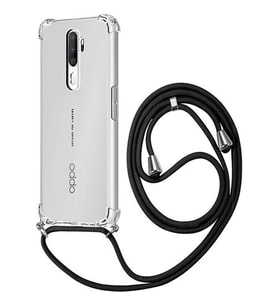 Oppo A5 2020 Şeffaf Boyun - Omuz Askılı İpli Kılıf  (Siyah)