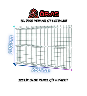 Yeşil Bahçe Teli Panel Çit 120 cm x 250 cm = 9-Adet (Y.Yeşil)