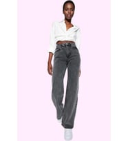 Kadın Pamuk Denim Wide Leg Jean Yüksek Bel Rahat Günlük Stil Hafta Sonu Yaz Aylarının Vazgeçilmezi (Antrasit)