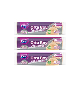Büzgülü Çöp Torbası Vanilya Kokulu Orta Boy 15'li 55 x 60 cm Üçlü Paket