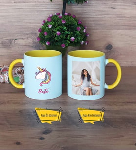 Unicorn Kupa Bardak Sarı Fotoğraflı Doğum Günü Hediyesi