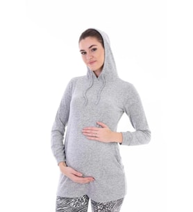 Hamile Esnek Yumoş Kumaş Kapşonlu Sweatshirt (Gri)