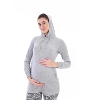 Hamile Esnek Yumoş Kumaş Kapşonlu Sweatshirt (Gri)
