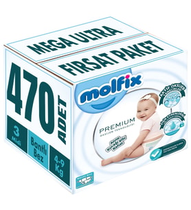 Molfix Premium Bebek Bezi Beden:3 (4-9KG) Midi 470 Adet Mega Ultra Fırsat Pk