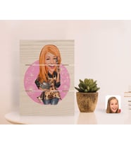 BK Gift Kişiye Özel Kadın Aşçı Karikatürlü Otantik Masaüstü Ahşap Palet Çerçeve-2 (Beyaz)