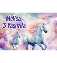 Büyük Unicornlar Temalı Doğum Günü Afişi -4 35X50 cm