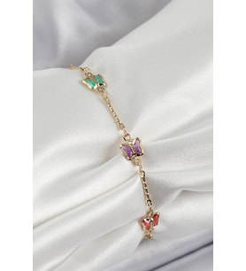 Pirinç Gold Renk Karışık Renk Zirkon Taşlı Kadın Bileklik TJ-BB7057