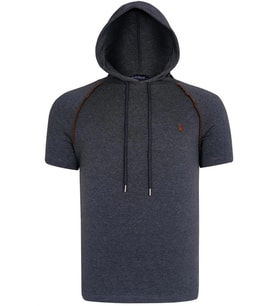T8570 DEWBERRY KAPŞONLU ERKEK T-SHIRT-DÜZ ANTRASİT (Karışık)
