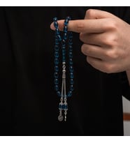 Sıkma Kehribar 925 Ayar Gümüş Tesbih (Bej)